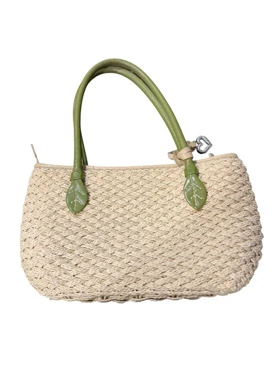 Brighton Woven Bag Flower Pot Strawberry Vintage Green-Handles Floral Lining - Picture 2 of 7